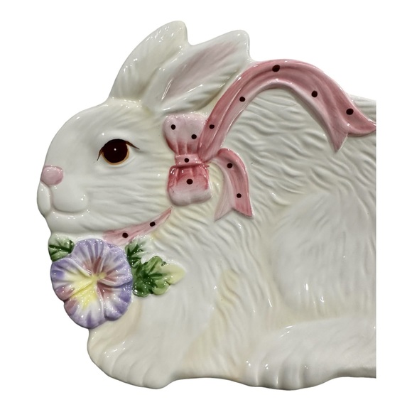 Porcelain Bunny Canapé Plate Serving Dish Candy Bowl Corner Ruby Easter Decor - Picture 3 of 6
